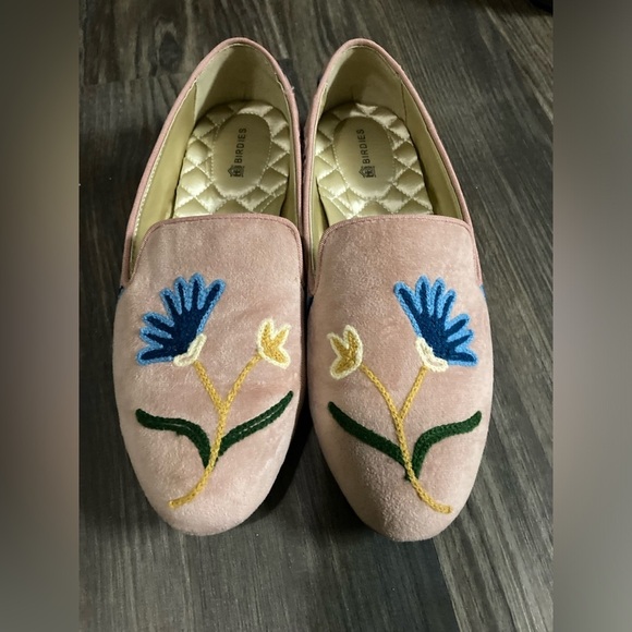 Birdies Shoes - Birdies Starling Flora Quilted Velvet Embroidered Loafers Women’s Size 6